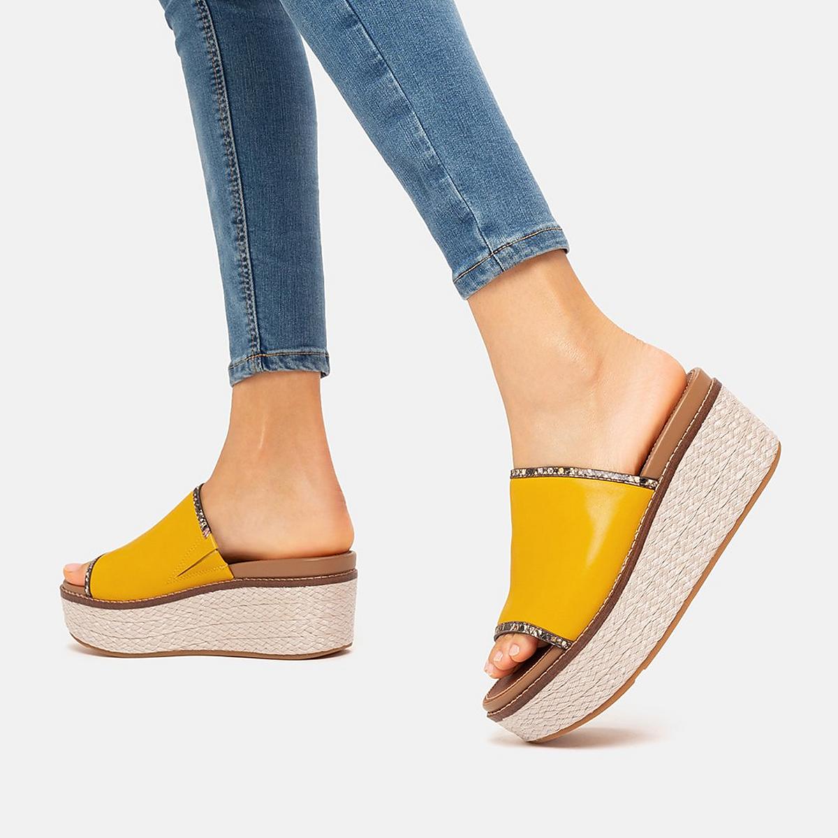 Sandały Fitflop ELOISE Snake Trim Espadrille Slides Damskie Pomarańczowe Żółte | Polska-05243