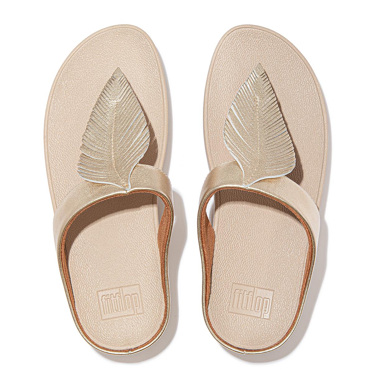 Sandały Fitflop FINO Feather Metallic Toe-Post Damskie Brązowe Złote | Polska-15643