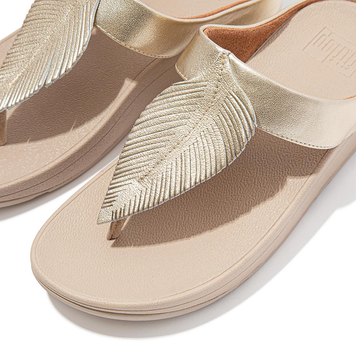 Sandały Fitflop FINO Feather Metallic Toe-Post Damskie Brązowe Złote | Polska-15643