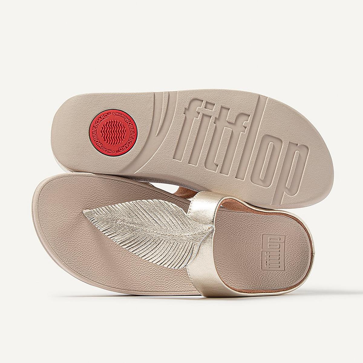 Sandały Fitflop FINO Feather Metallic Toe-Post Damskie Brązowe Złote | Polska-15643