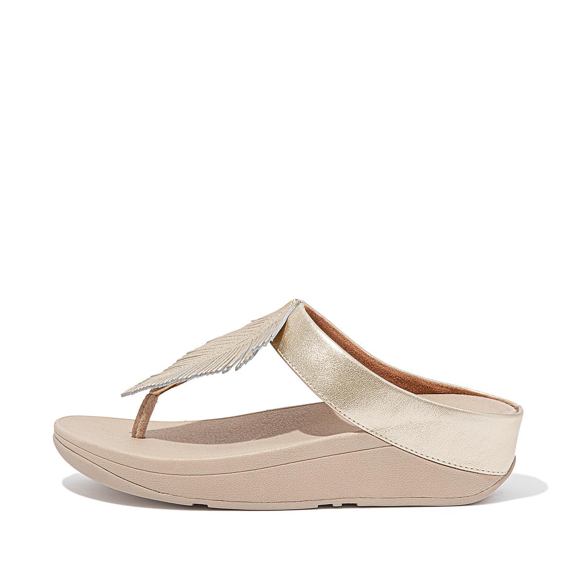 Sandały Fitflop FINO Feather Metallic Toe-Post Damskie Brązowe Złote | Polska-15643