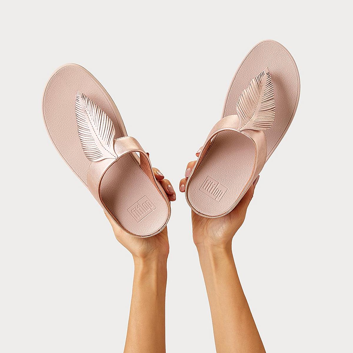 Sandały Fitflop FINO Feather Metallic Toe-Post Damskie Różowe Złote | Polska-43617