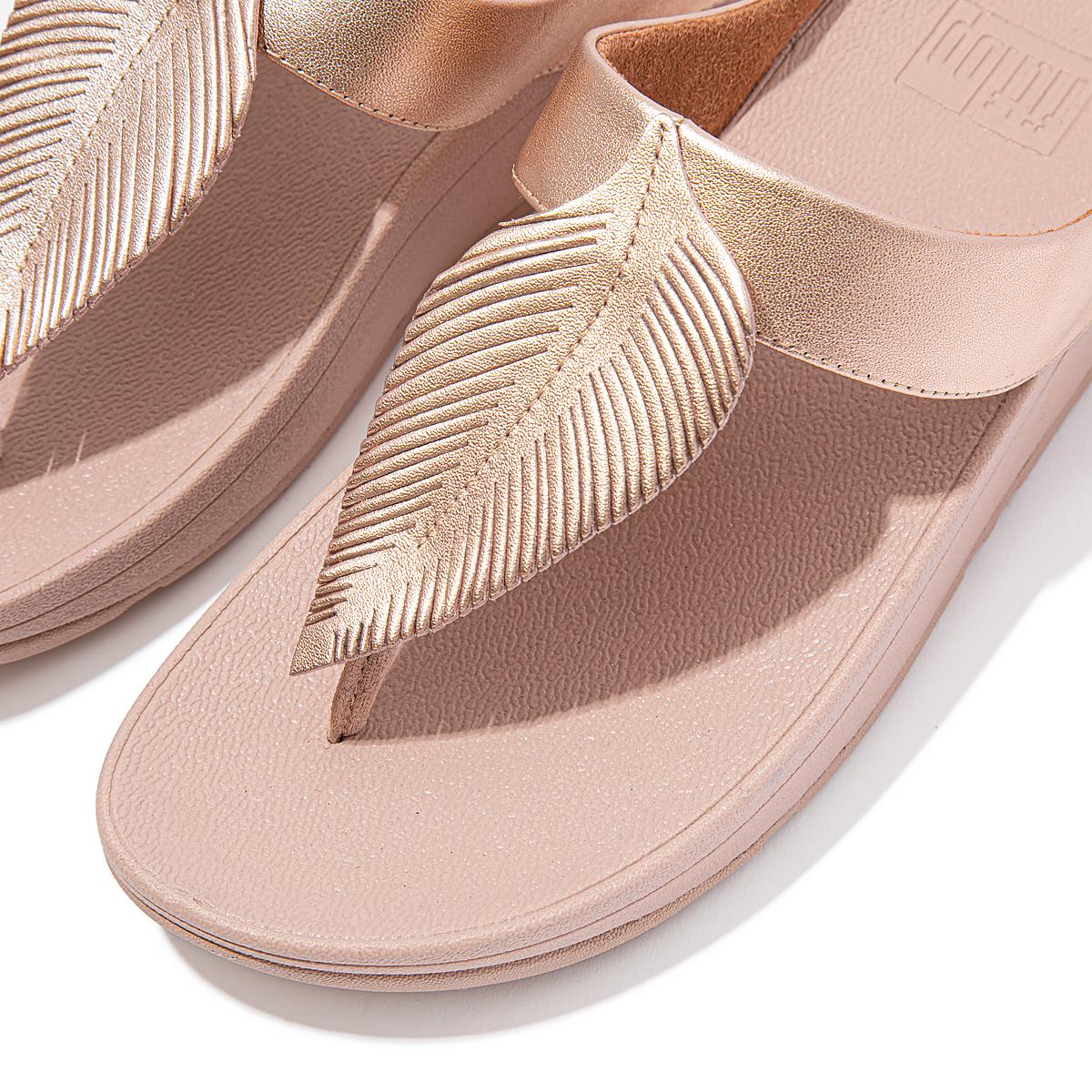 Sandały Fitflop FINO Feather Metallic Toe-Post Damskie Różowe Złote | Polska-43617