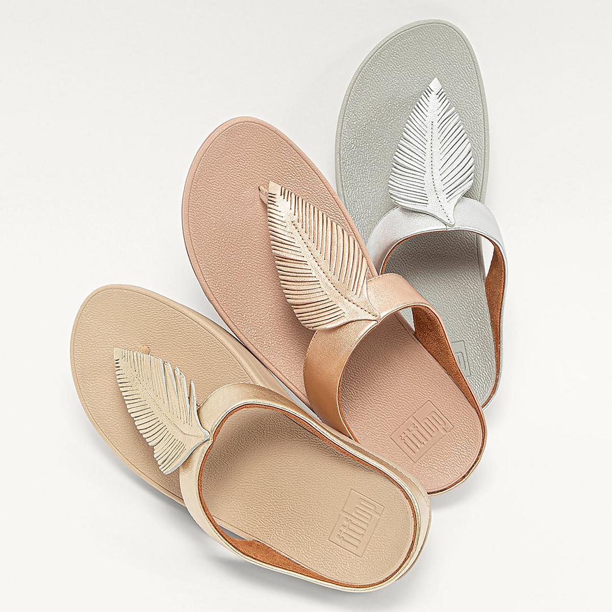 Sandały Fitflop FINO Feather Metallic Toe-Post Damskie Różowe Złote | Polska-43617