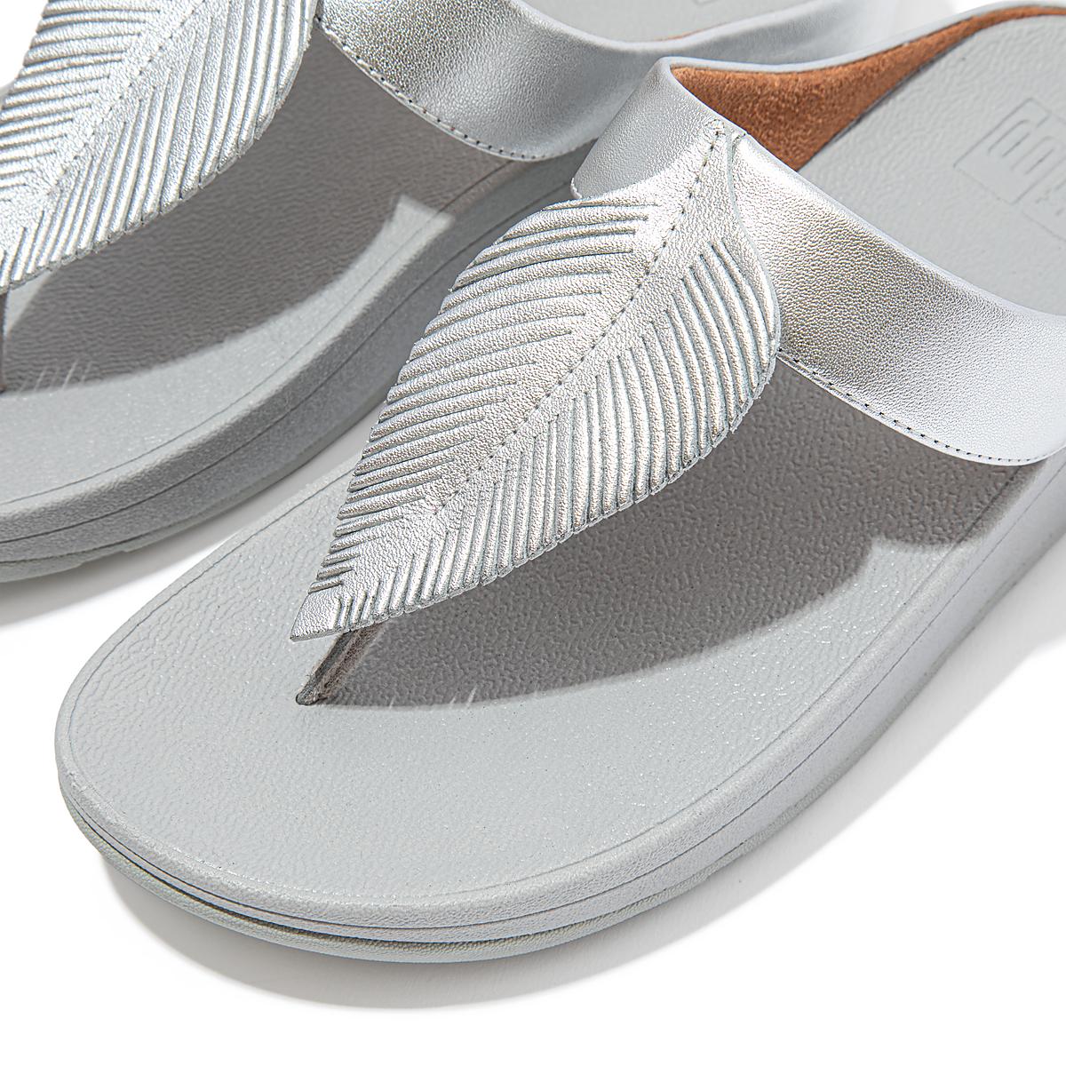 Sandały Fitflop FINO Feather Metallic Toe-Post Damskie Srebrne | Polska-48251