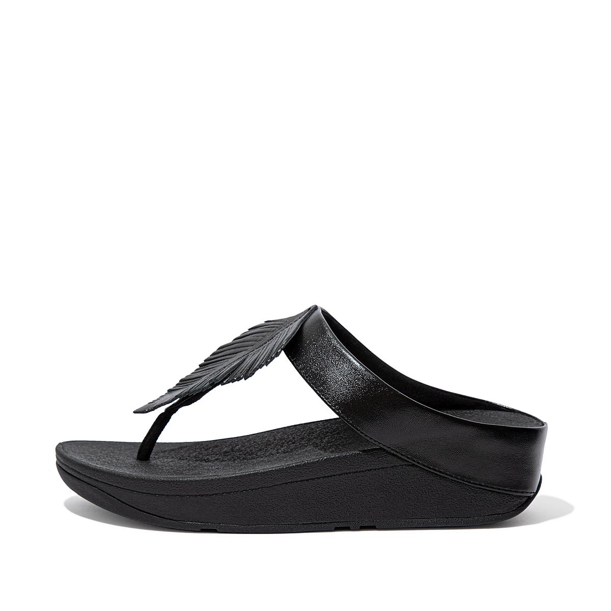 Sandały Fitflop FINO Feather Metallic Toe-Post Damskie Czarne | Polska-87916