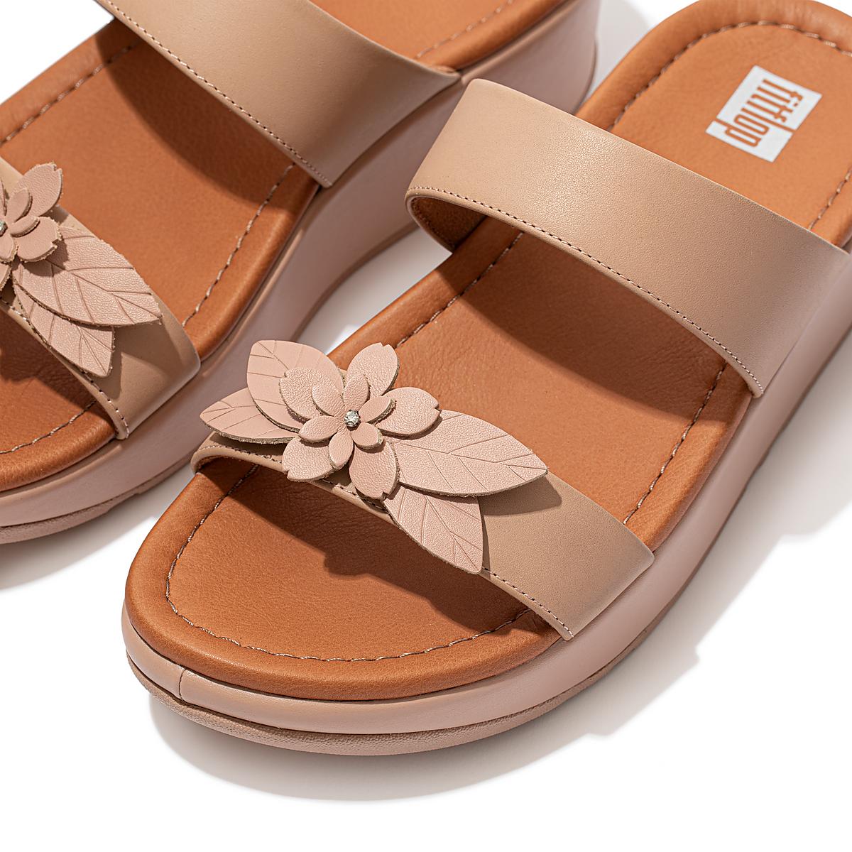 Sandały Fitflop FINO Floral Leather Slides Damskie Beżowe | Polska-40581