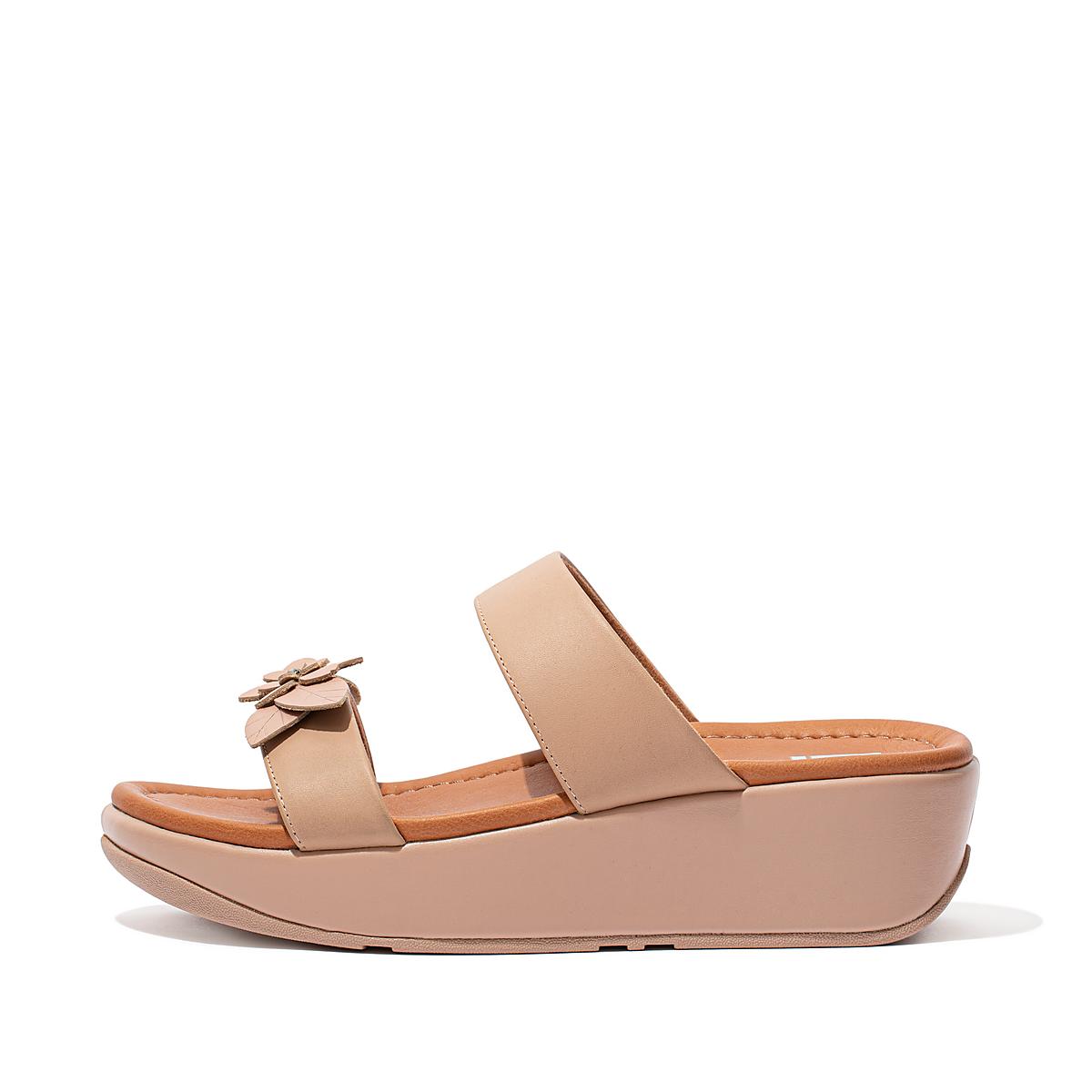 Sandały Fitflop FINO Floral Leather Slides Damskie Beżowe | Polska-40581