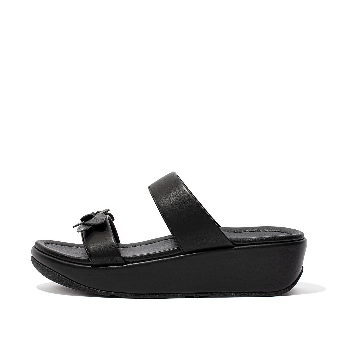 Sandały Fitflop FINO Floral Leather Slides Damskie Czarne | Polska-84375