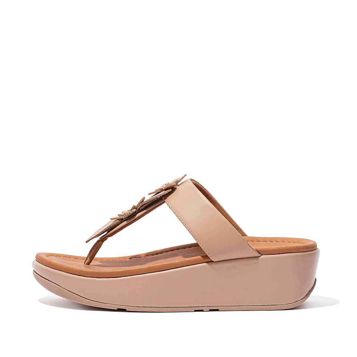 Sandały Fitflop FINO Floral Leather Toe-Post Damskie Beżowe | Polska-02458