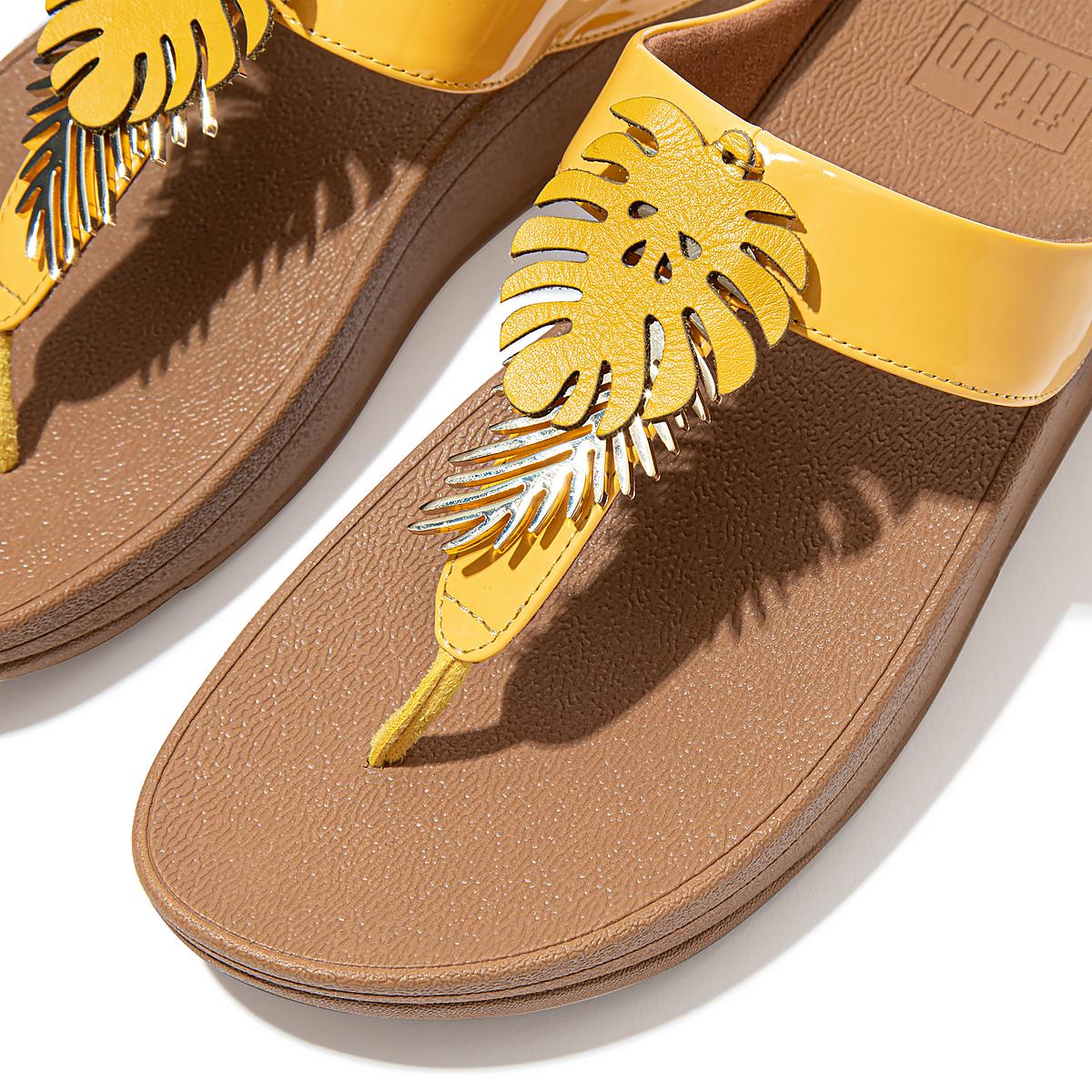 Sandały Fitflop FINO Jungle Leaf Lakierowana Damskie Pomarańczowe Żółte | Polska-72138