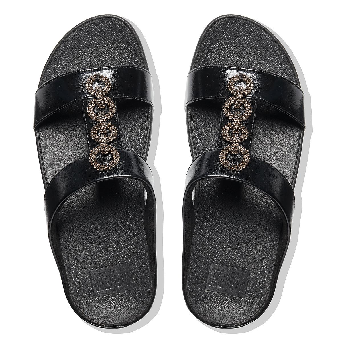 Sandały Fitflop FINO Sparkle Slides Damskie Czarne | Polska-04936