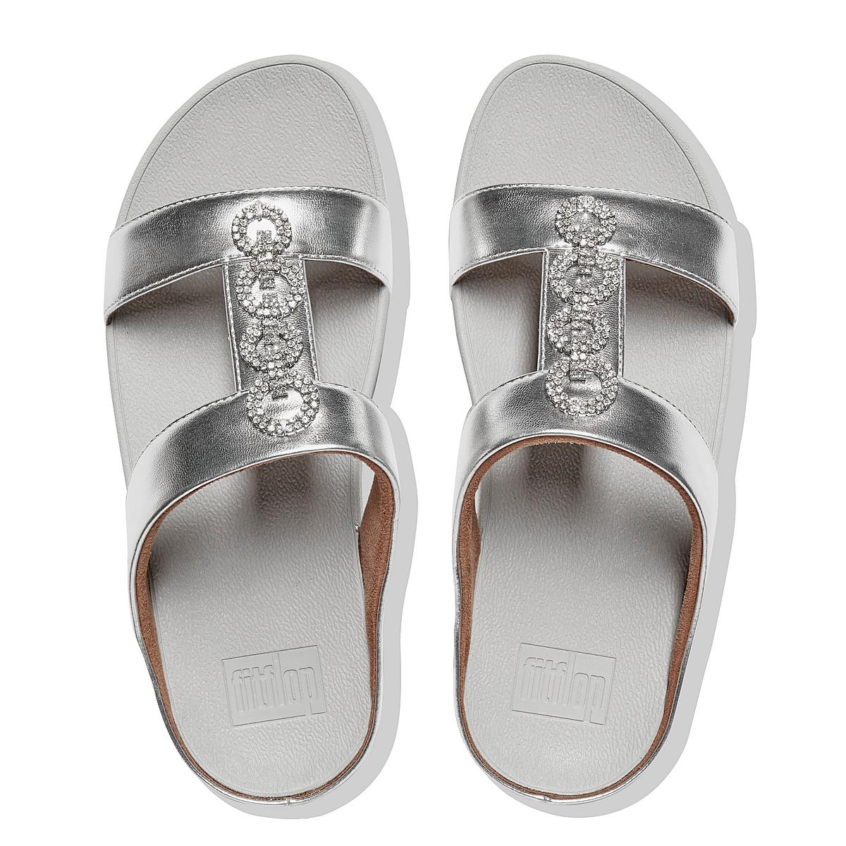 Sandały Fitflop FINO Sparkle Slides Damskie Srebrne | Polska-45719