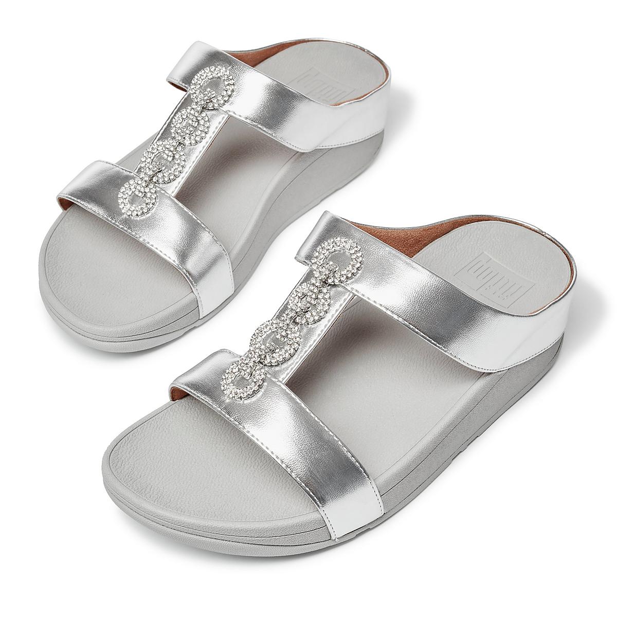 Sandały Fitflop FINO Sparkle Slides Damskie Srebrne | Polska-45719