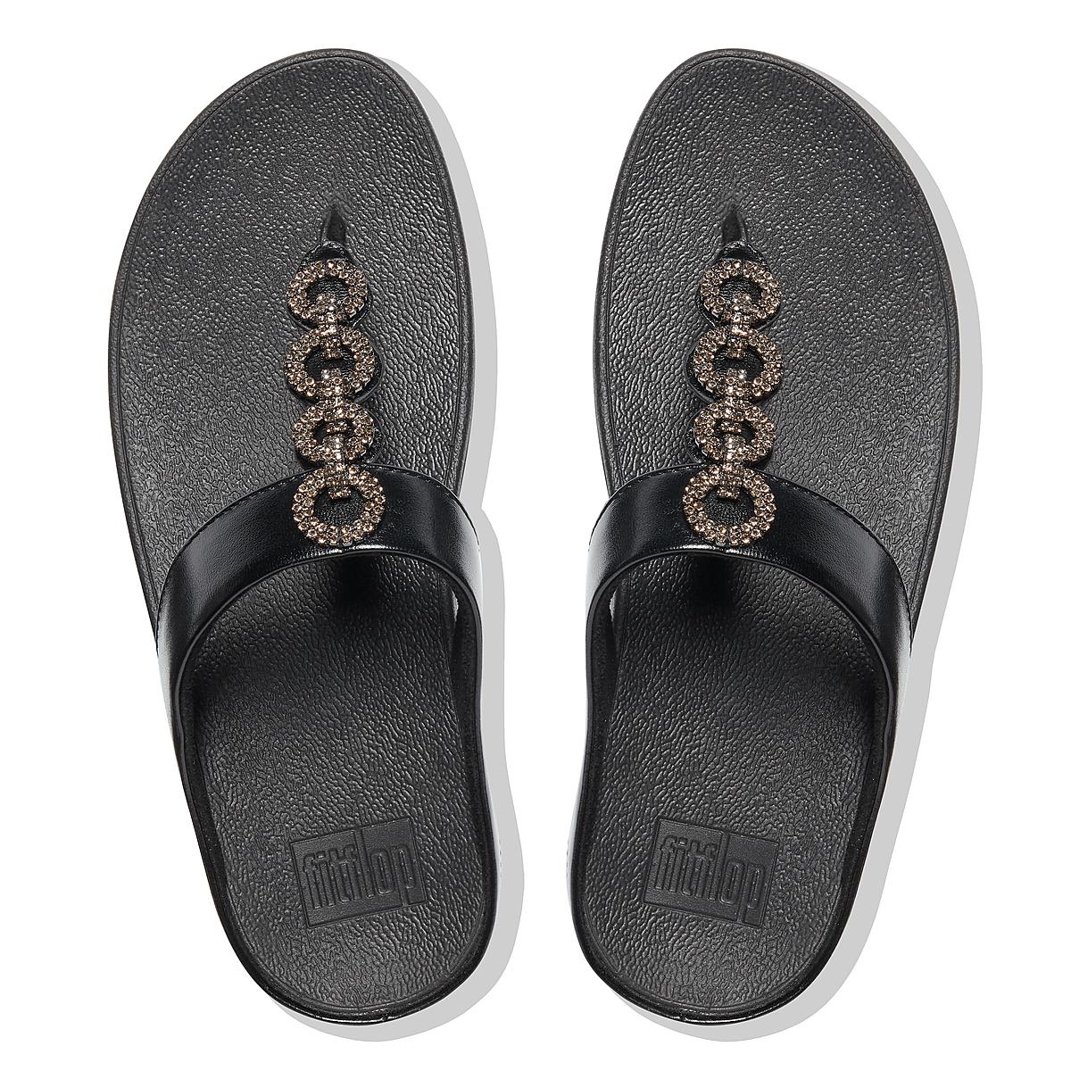 Sandały Fitflop FINO Sparkle Toe-Post Damskie Czarne | Polska-39086