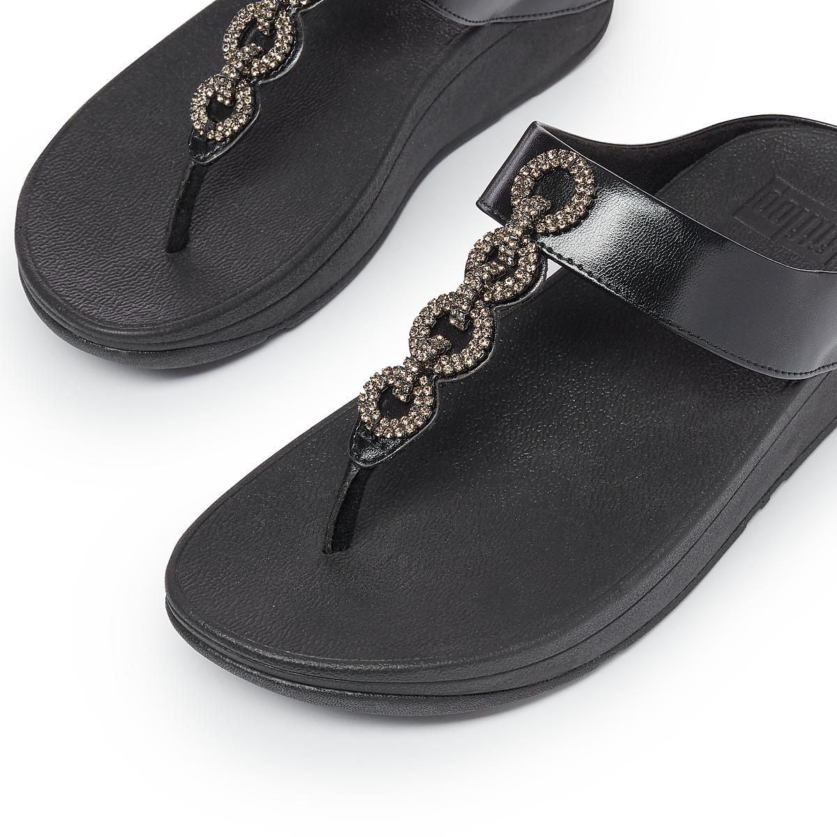 Sandały Fitflop FINO Sparkle Toe-Post Damskie Czarne | Polska-39086