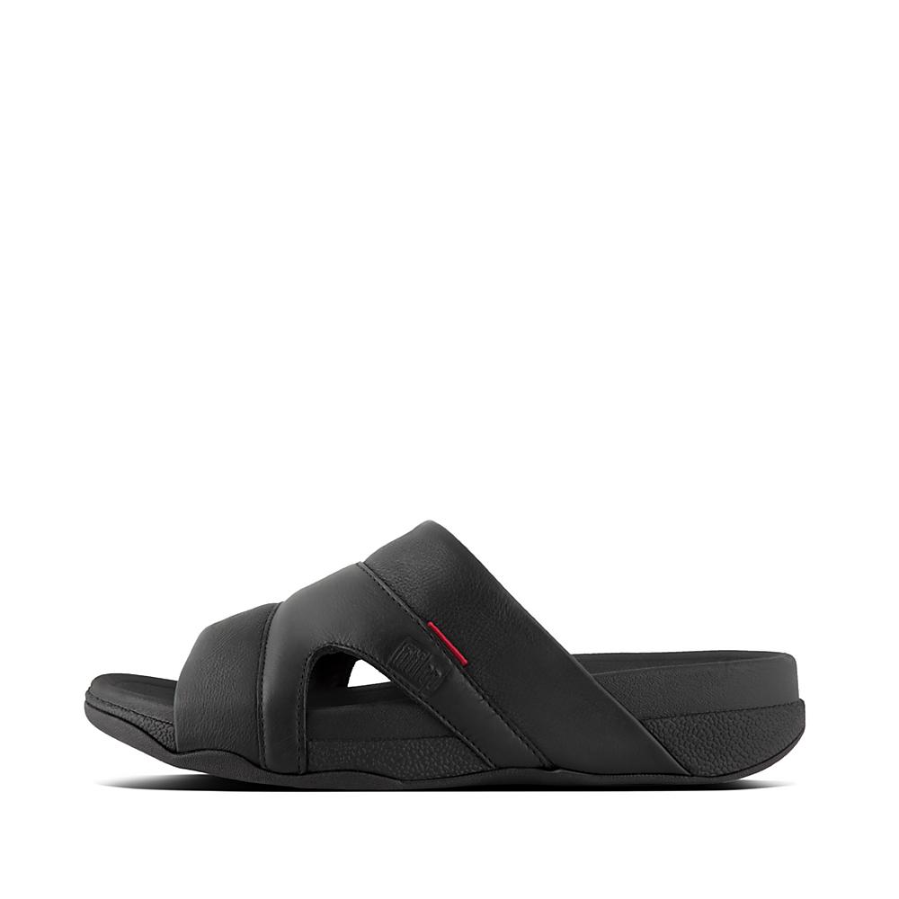 Sandały Fitflop FREEWAY Leather Pool Slides Męskie Czarne | Polska-50248