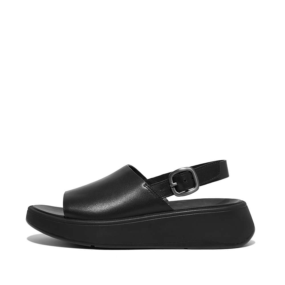 Sandały Fitflop F-MODE Leather Flatform Back-Strap Damskie Czarne | Polska-07531