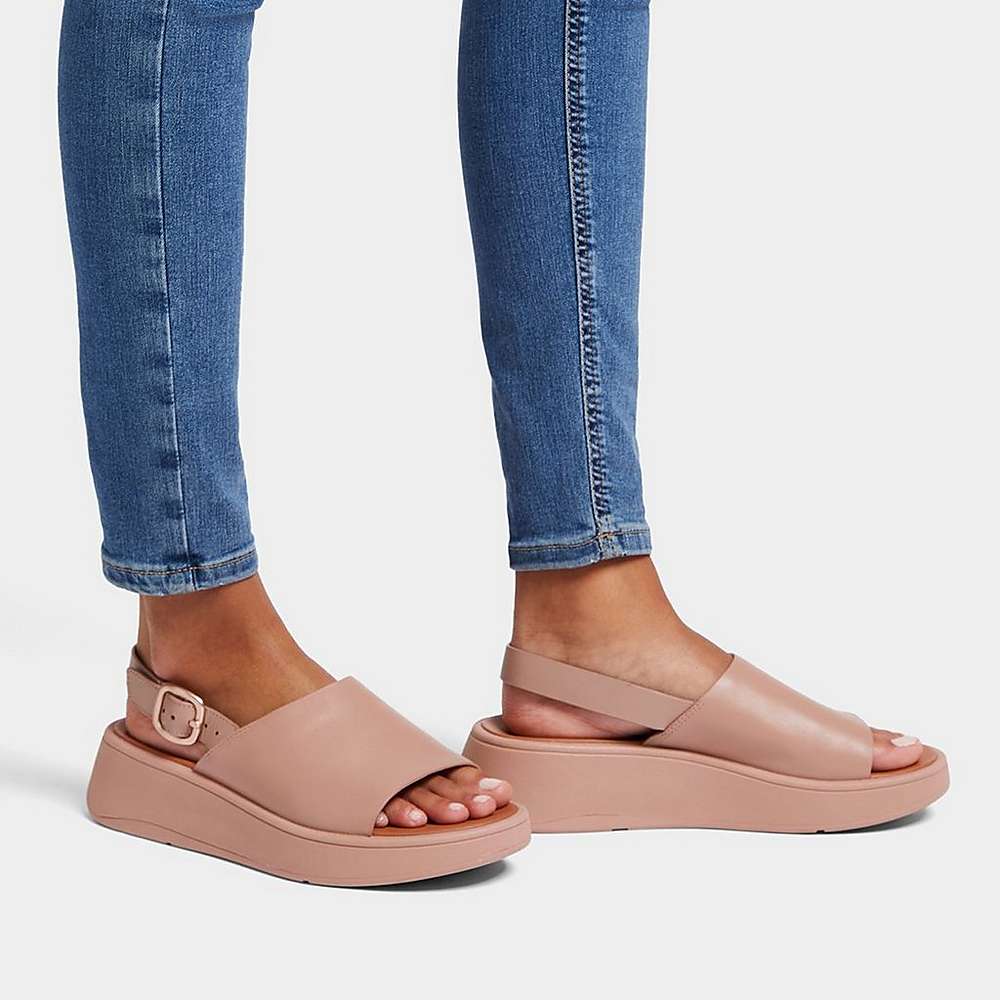 Sandały Fitflop F-MODE Leather Flatform Back-Strap Damskie Beżowe | Polska-17362