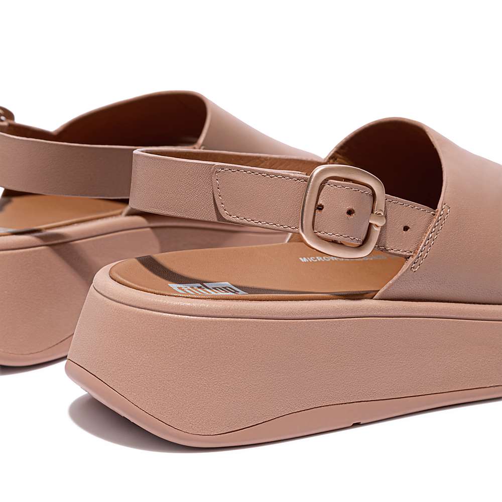 Sandały Fitflop F-MODE Leather Flatform Back-Strap Damskie Beżowe | Polska-17362