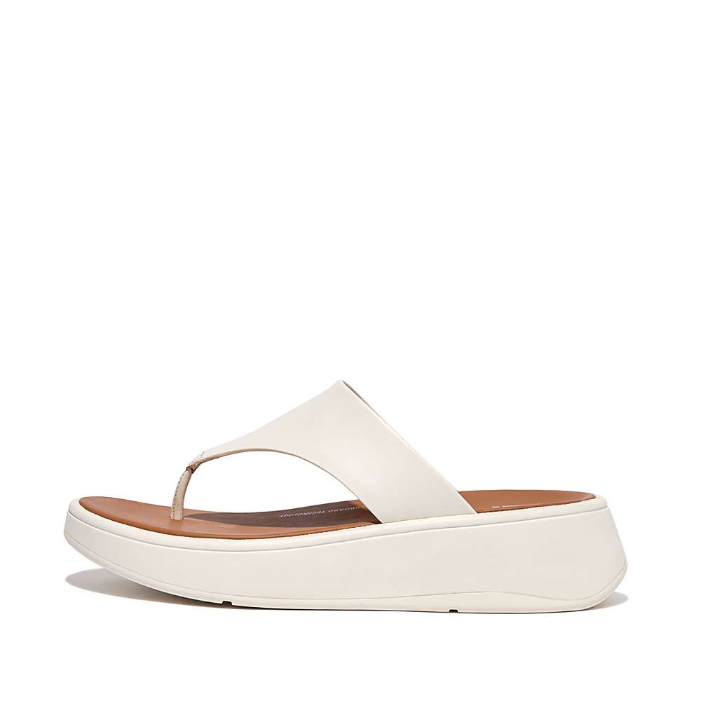 Sandały Fitflop F-MODE Leather Flatform Toe-Post Damskie Kremowe | Polska-67135