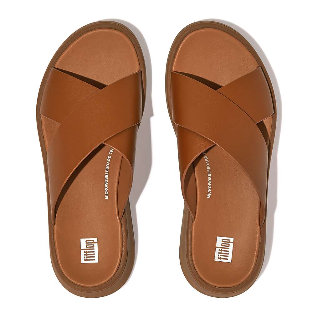 Sandały Fitflop F-MODE Leather Flatform Cross Slides Damskie Głęboka Brązowe | Polska-72509