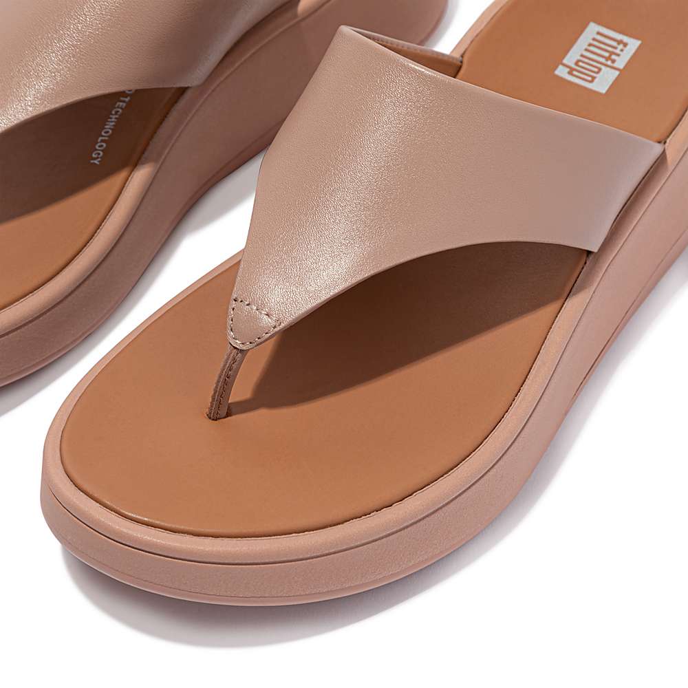 Sandały Fitflop F-MODE Leather Flatform Toe-Post Damskie Beżowe | Polska-84372