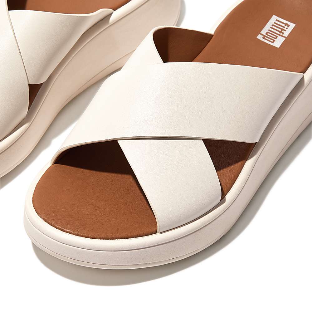 Sandały Fitflop F-MODE Leather Flatform Cross Slides Damskie Kremowe | Polska-89512