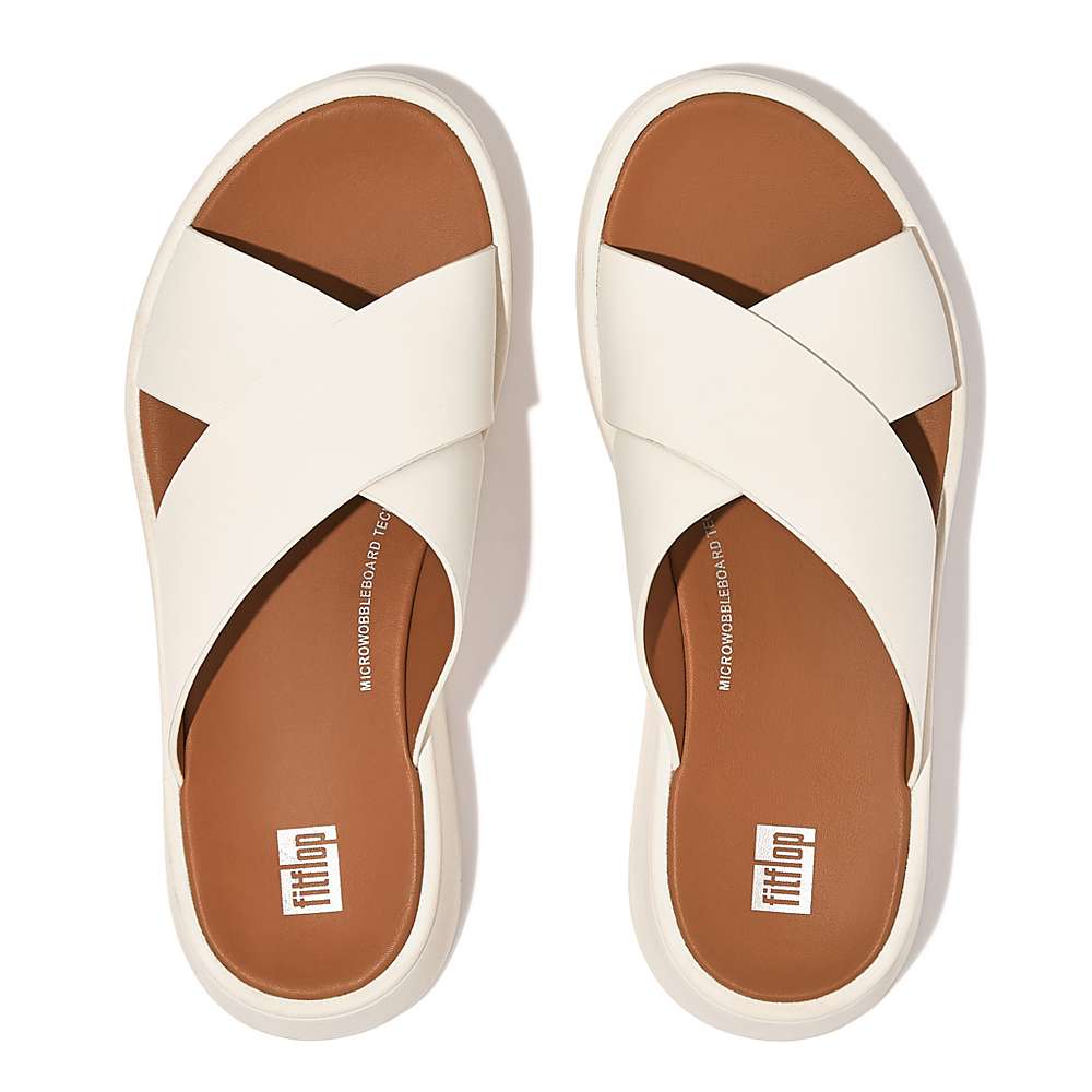 Sandały Fitflop F-MODE Leather Flatform Cross Slides Damskie Kremowe | Polska-89512