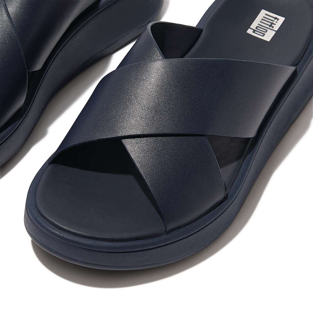 Sandały Fitflop F-MODE Leather Flatform Cross Slides Damskie Granatowe | Polska-96428