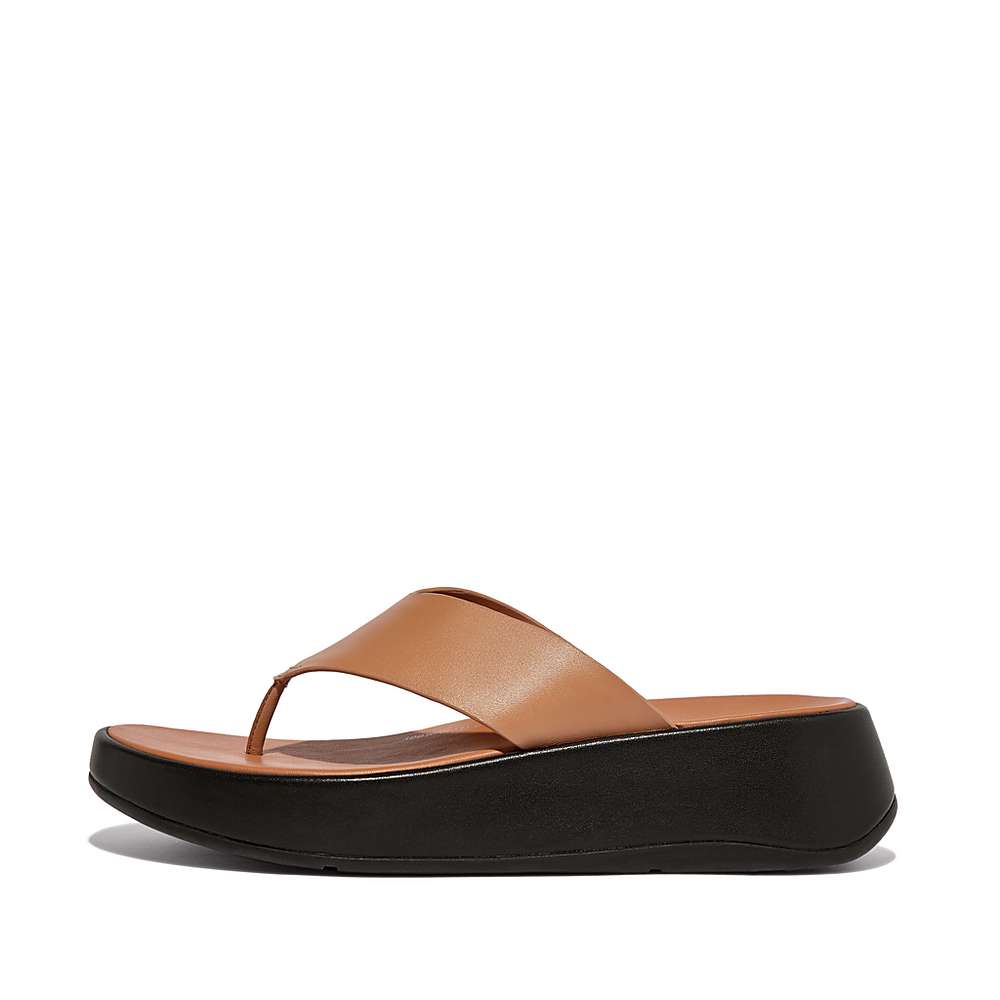 Sandały Fitflop F-MODE Luxe Leather Flatform Toe-Post Damskie Brązowe | Polska-09546