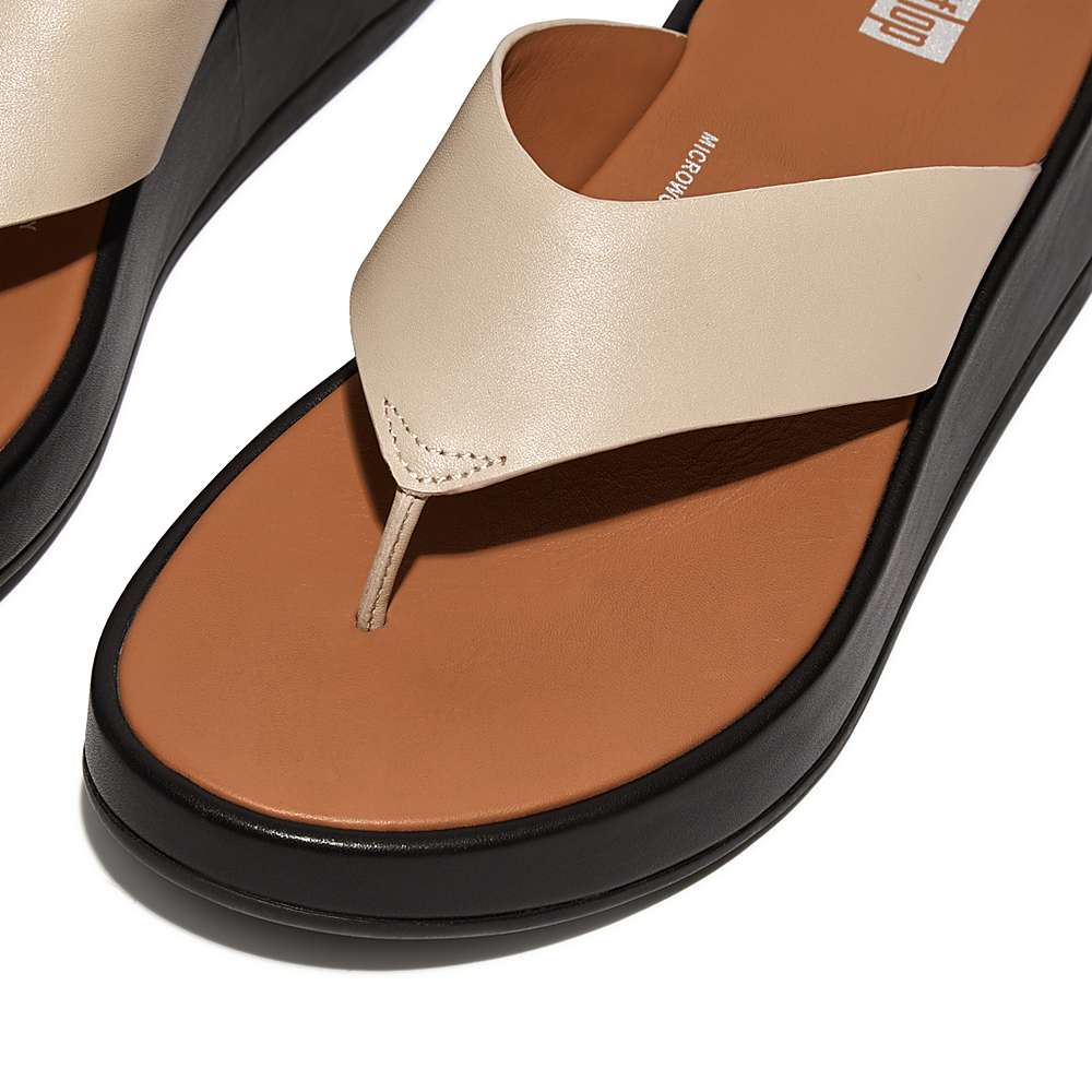 Sandały Fitflop F-MODE Luxe Leather Flatform Toe-Post Damskie Beżowe Czarne | Polska-19705