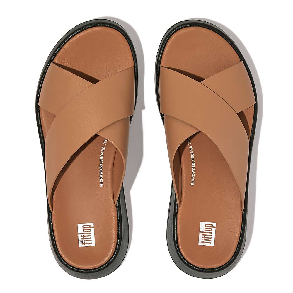 Sandały Fitflop F-MODE Luxe Leather Flatform Cross Slides Damskie Brązowe | Polska-87420