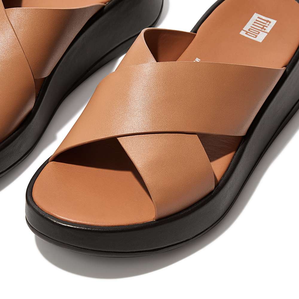 Sandały Fitflop F-MODE Luxe Leather Flatform Cross Slides Damskie Brązowe | Polska-87420