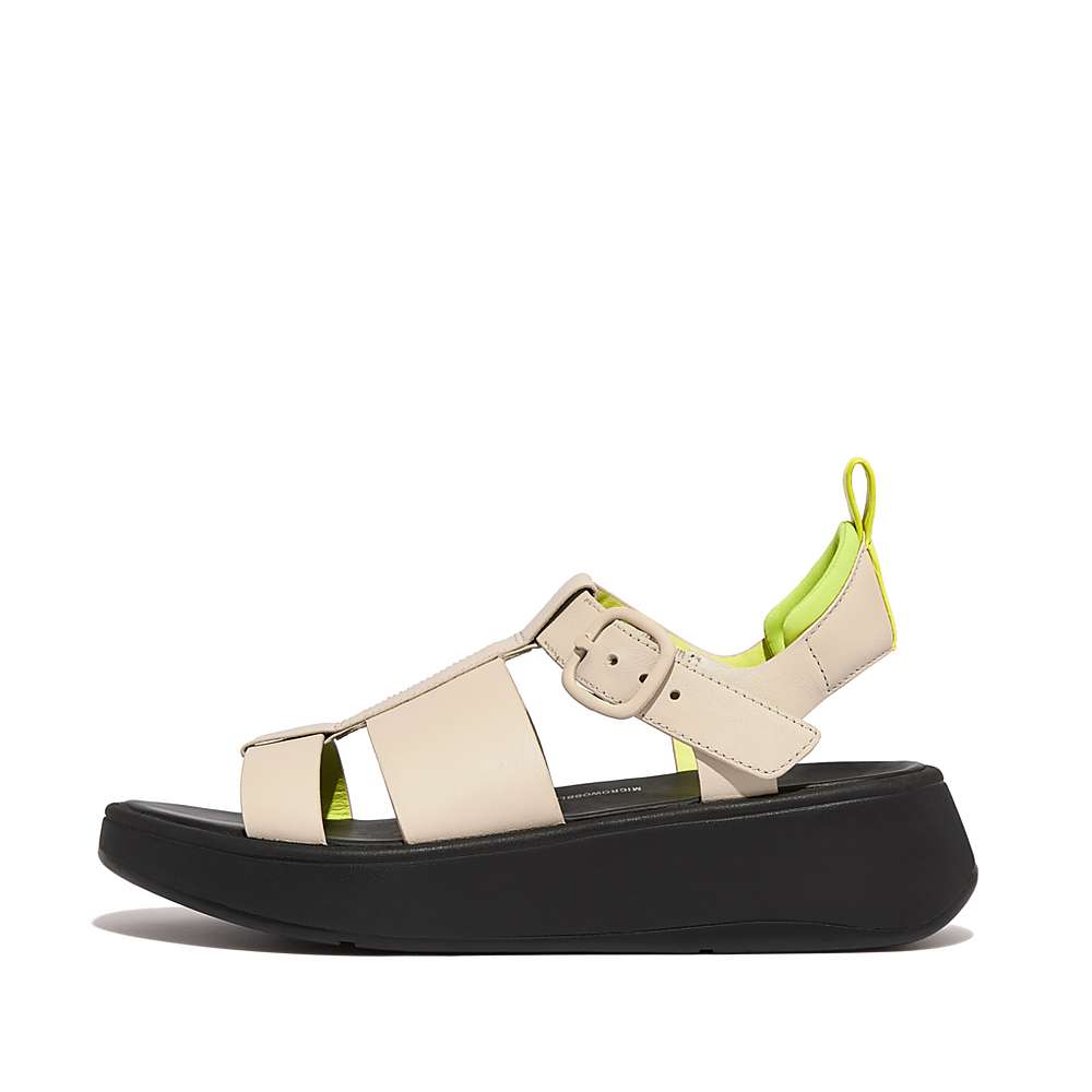 Sandały Fitflop F-MODE Neon-Pop Leather Flatform Fisherman Damskie Szare Żółte | Polska-61024