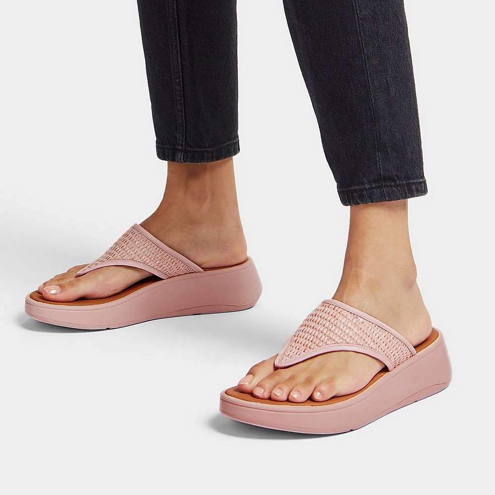 Sandały Fitflop F-MODE Woven Flatform Toe-Post Damskie Różowe | Polska-40193