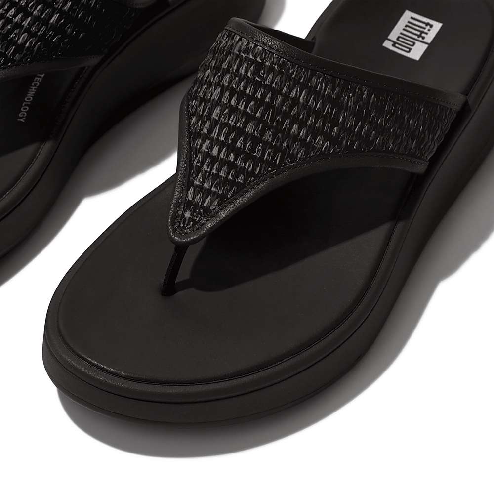 Sandały Fitflop F-MODE Woven Flatform Toe-Post Damskie Czarne | Polska-60512