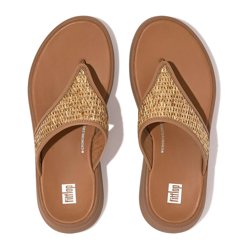 Sandały Fitflop F-MODE Woven Flatform Toe-Post Damskie Brązowe Białe | Polska-81765