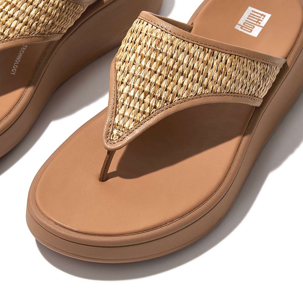 Sandały Fitflop F-MODE Woven Flatform Toe-Post Damskie Brązowe Białe | Polska-81765