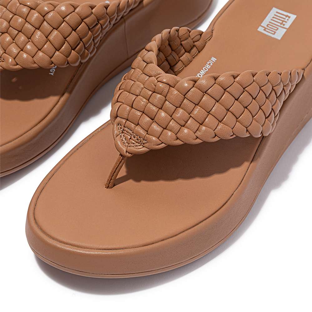 Sandały Fitflop F-MODE Woven Leather Flatform Toe-Post Damskie Brązowe | Polska-08379