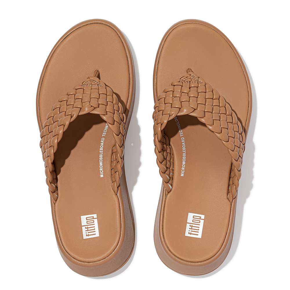 Sandały Fitflop F-MODE Woven Leather Flatform Toe-Post Damskie Brązowe | Polska-08379