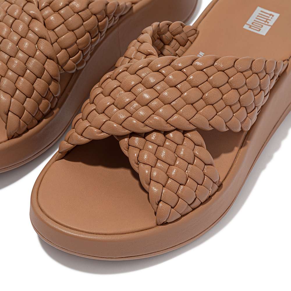 Sandały Fitflop F-MODE Woven Leather Flatform Cross Slides Damskie Brązowe | Polska-49583