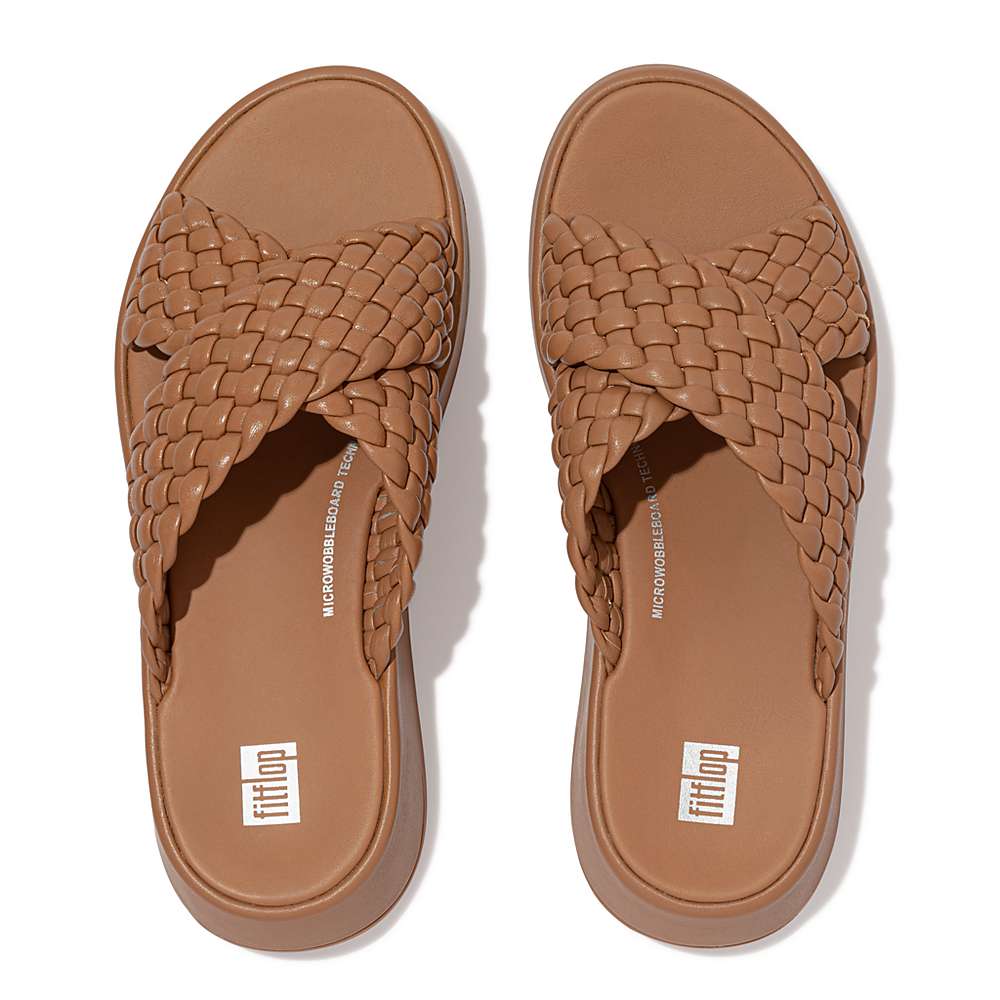 Sandały Fitflop F-MODE Woven Leather Flatform Cross Slides Damskie Brązowe | Polska-49583