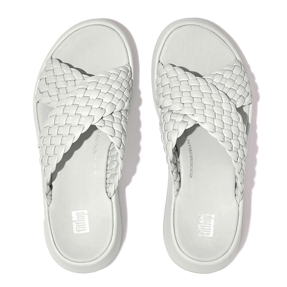 Sandały Fitflop F-MODE Woven Leather Flatform Cross Slides Damskie Niebieskie | Polska-49876