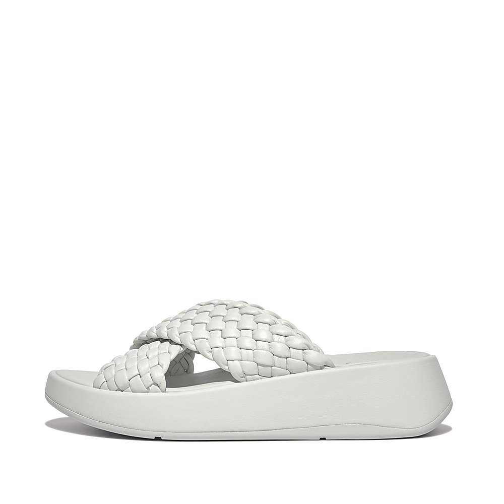 Sandały Fitflop F-MODE Woven Leather Flatform Cross Slides Damskie Niebieskie | Polska-49876