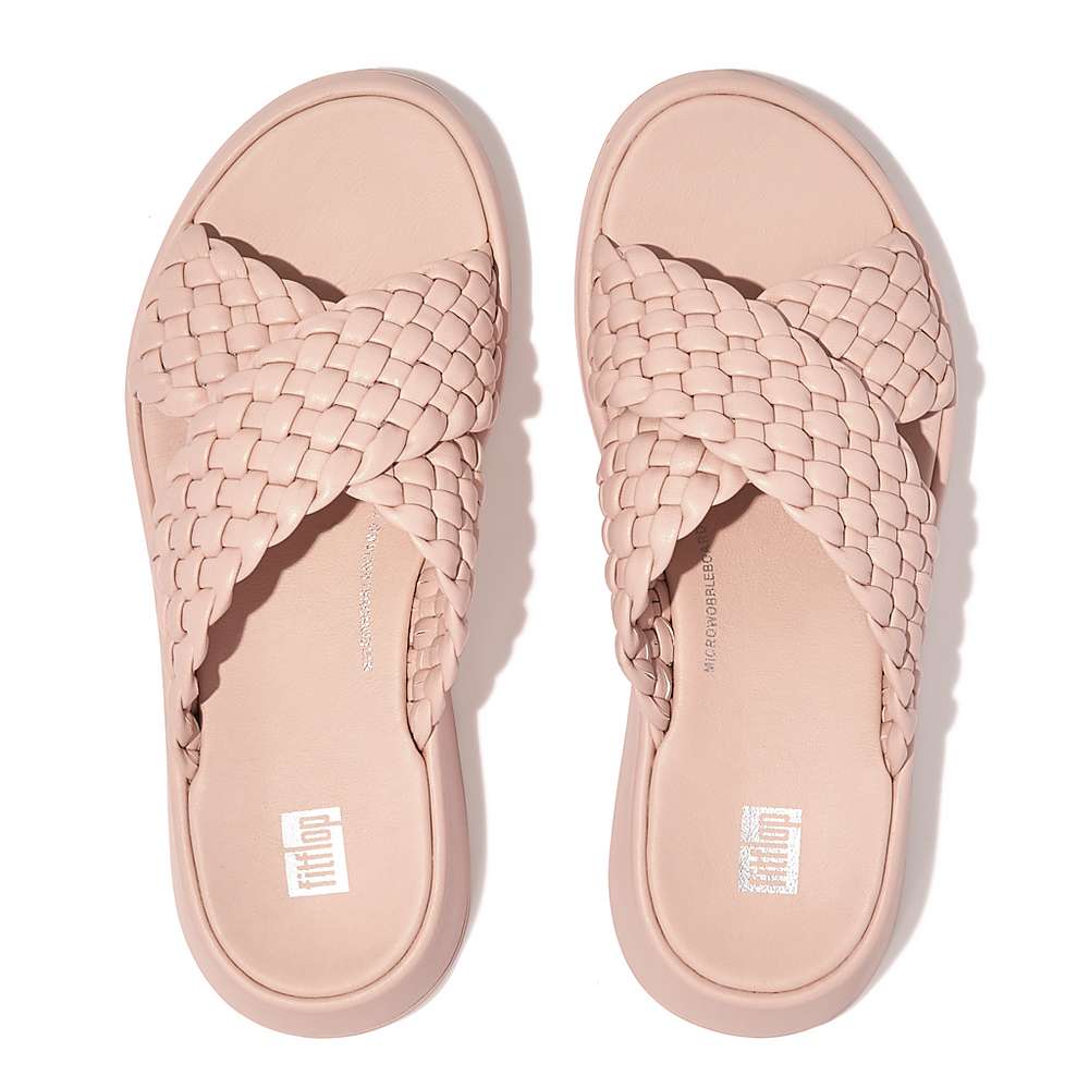 Sandały Fitflop F-MODE Woven Leather Flatform Cross Slides Damskie Różowe | Polska-59438