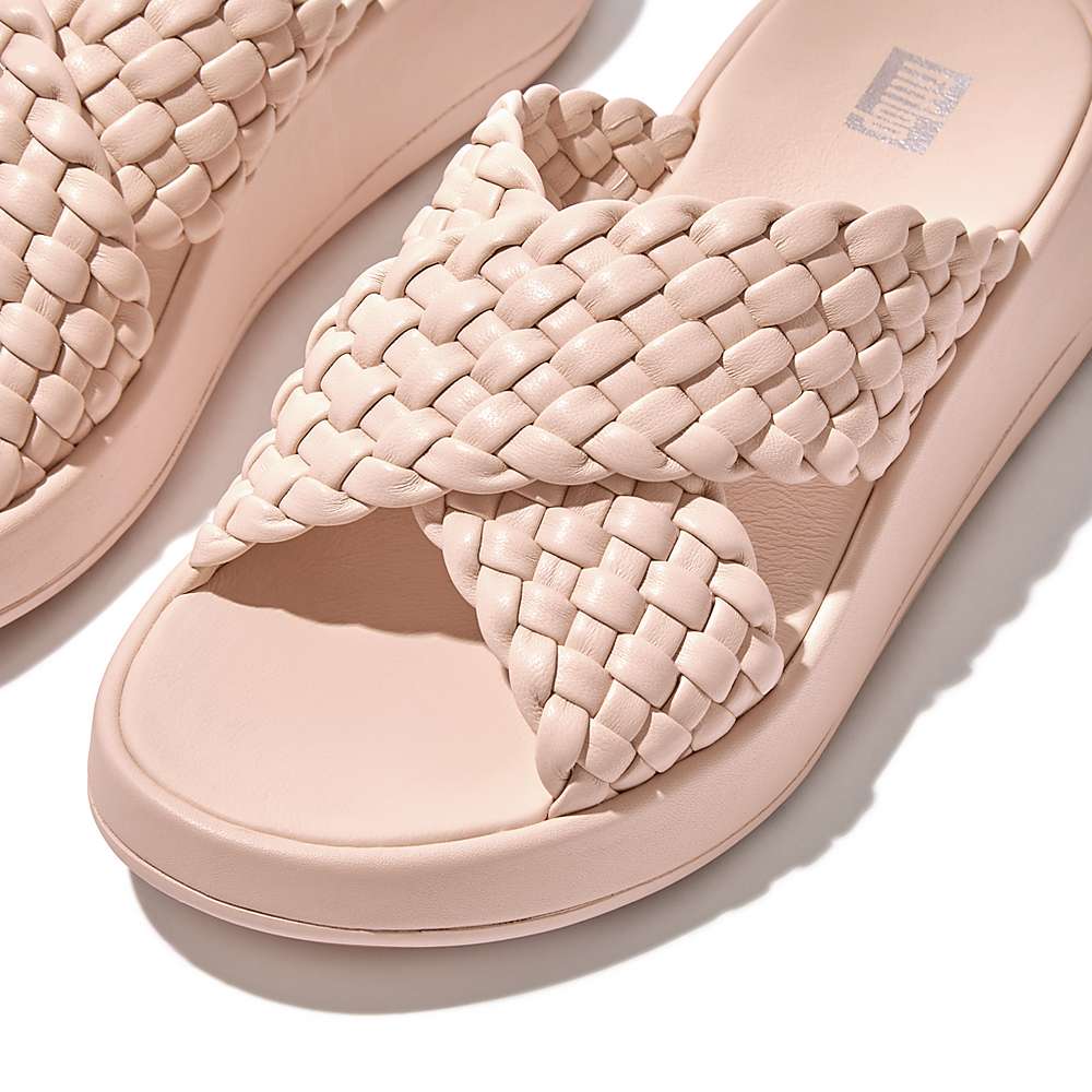 Sandały Fitflop F-MODE Woven Leather Flatform Cross Slides Damskie Różowe | Polska-59438