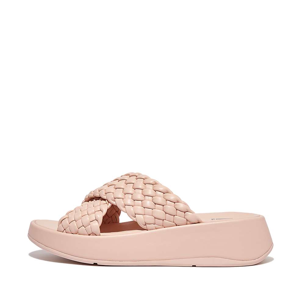 Sandały Fitflop F-MODE Woven Leather Flatform Cross Slides Damskie Różowe | Polska-59438