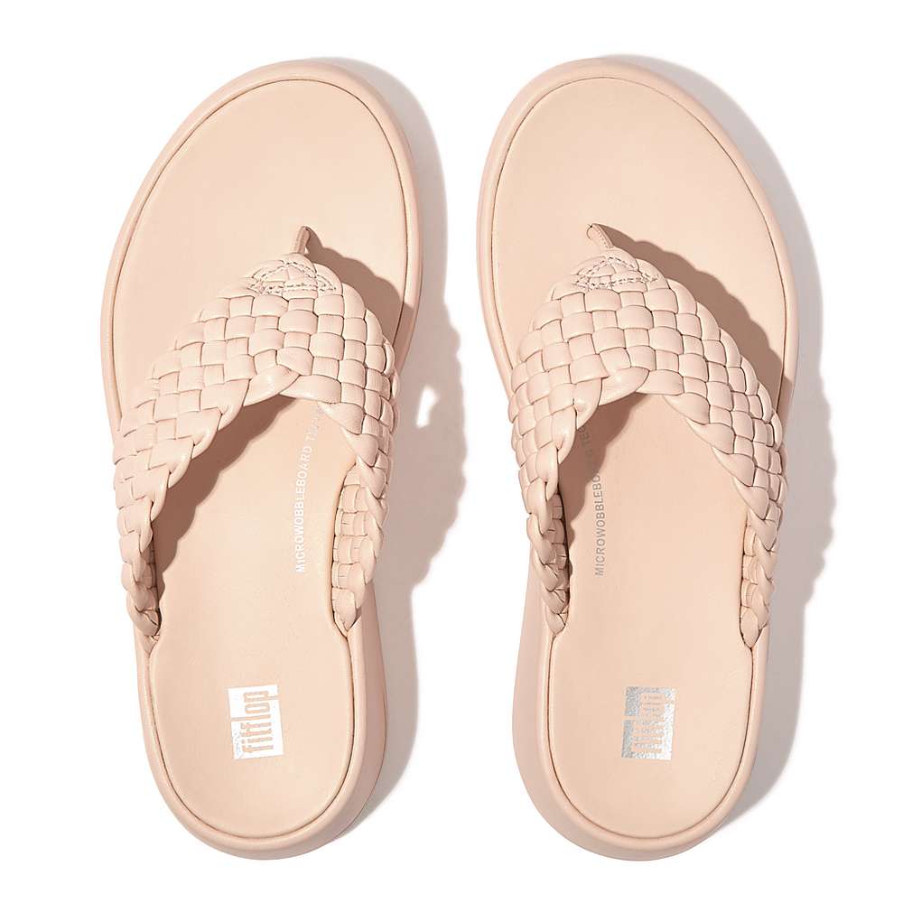 Sandały Fitflop F-MODE Woven Leather Flatform Toe-Post Damskie Różowe | Polska-74621