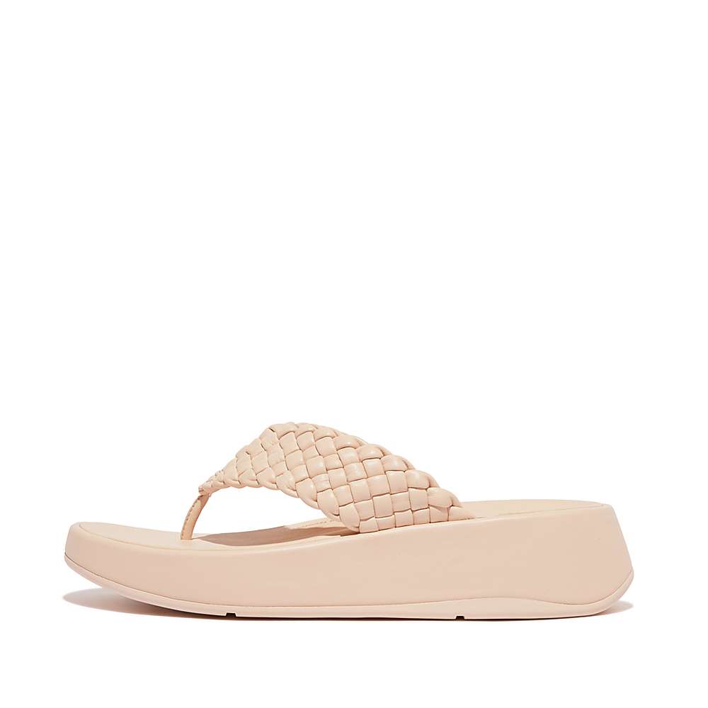 Sandały Fitflop F-MODE Woven Leather Flatform Toe-Post Damskie Różowe | Polska-74621